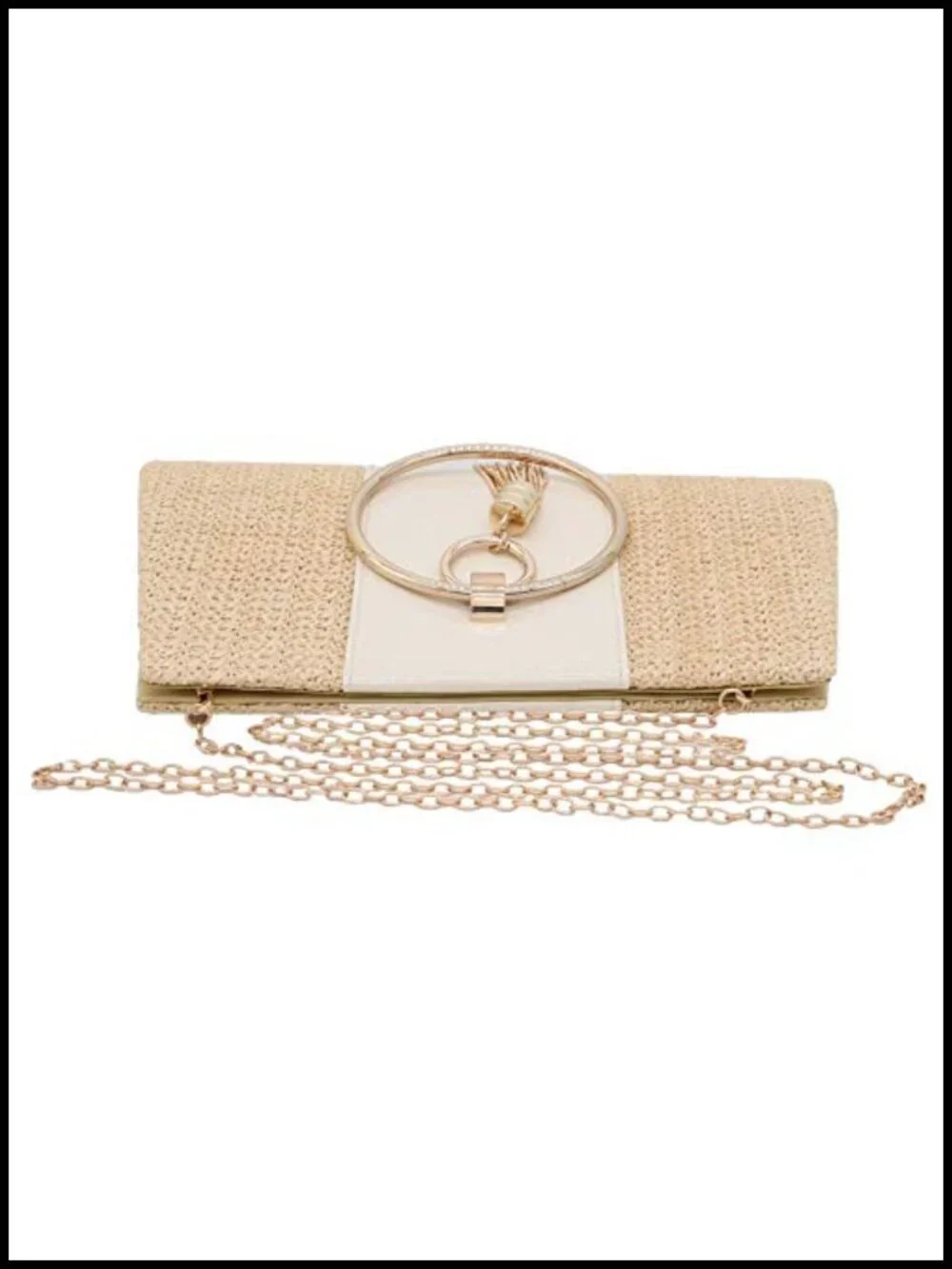 Straw Clutch Crossbody Bag with Chain Strap Evening Handbag
